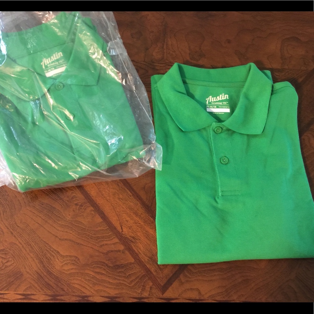 2- Kelly Green Uniform Polo Shirts XL 14/16 Academy